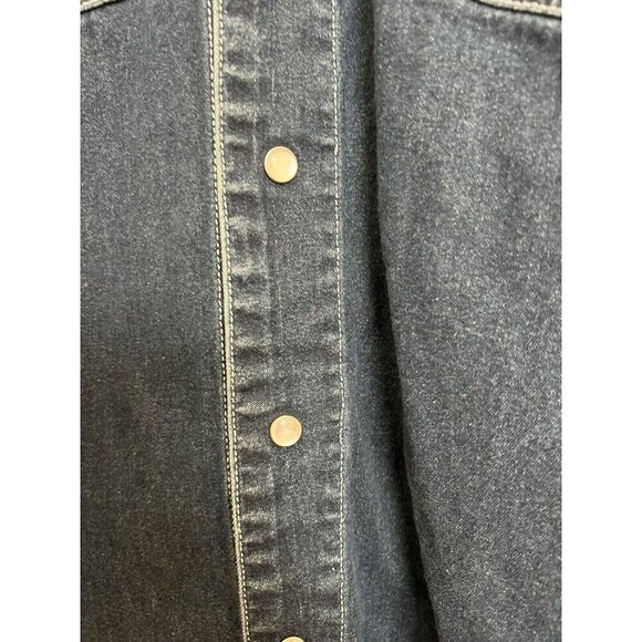 Route 66 Men Denim Shirt Pearl Snap Dark Blue Motorcycle Jacket L Vintage - Picture 5 of 10